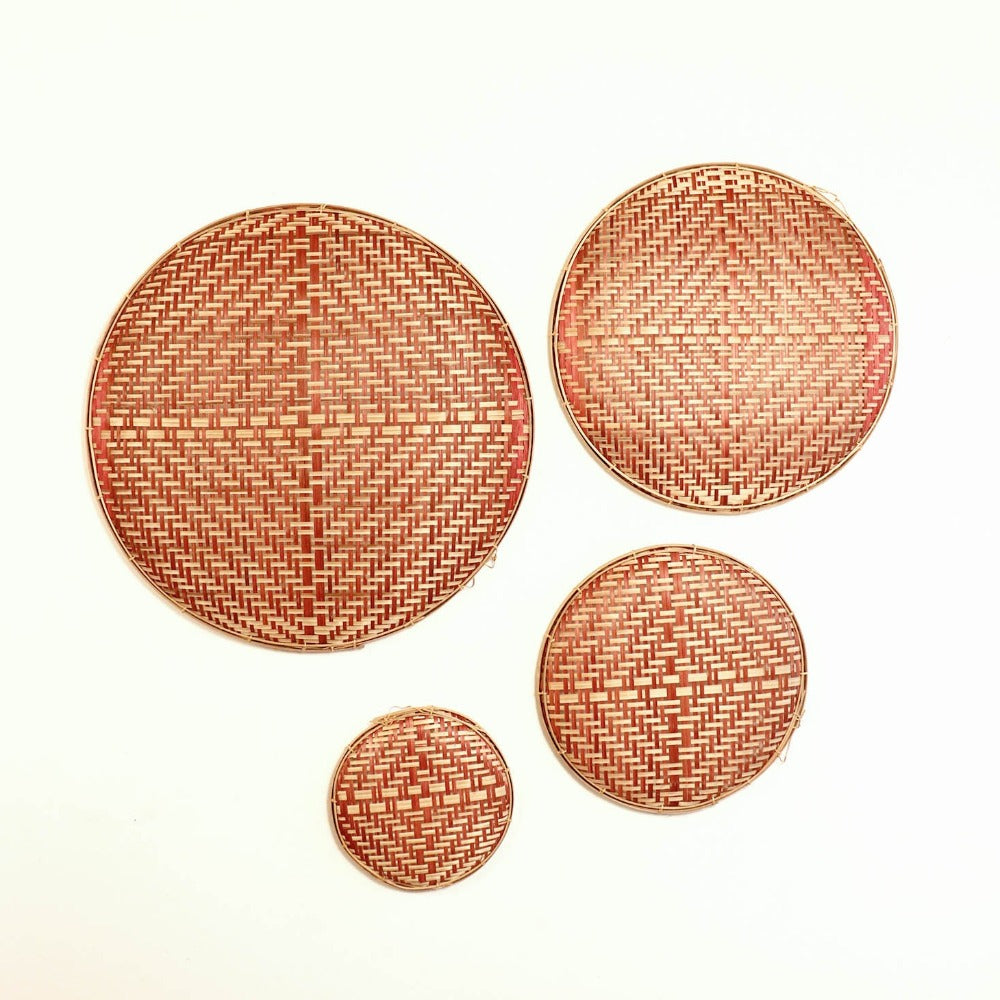 Decorative Bamboo Wall Decor Chalni - Red - Set of 4