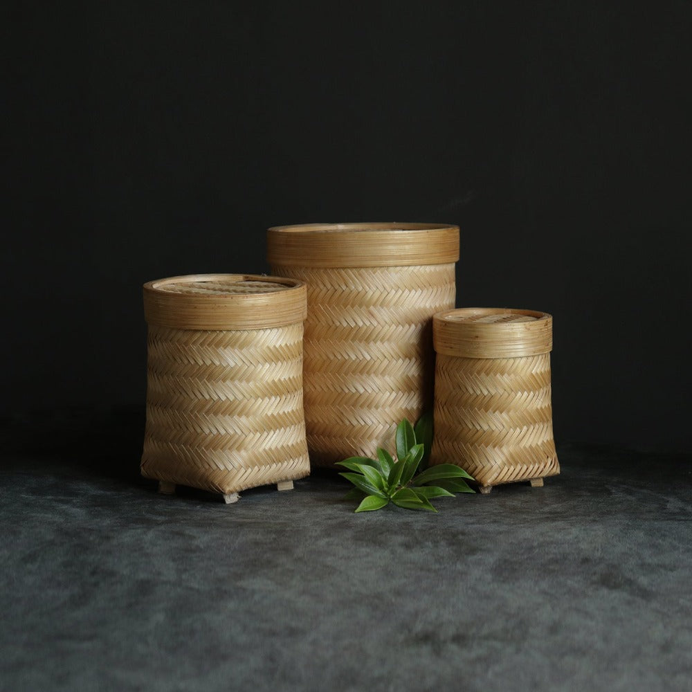 Bamboo Storage Box With Lid - Set of 3 - Natutal