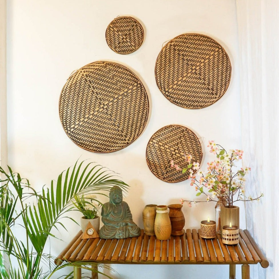 Decorative Bamboo Wall Decor Chalni - Black - Set of 4