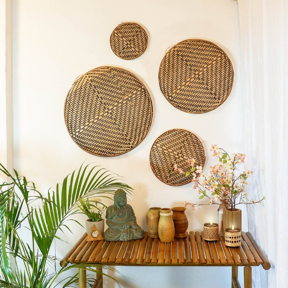 Decorative Bamboo Wall Decor Dala - Red - Set of 4