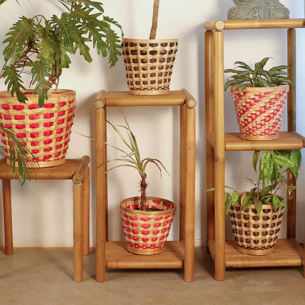 Bamboo Raised Weave Planter - Black - Set of 2