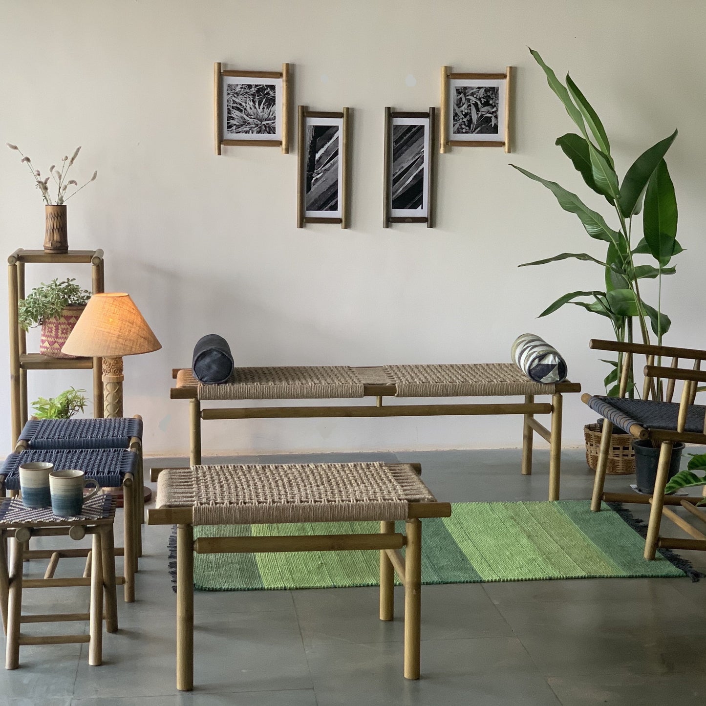 Tightrope Weave Bamboo Bench Big
