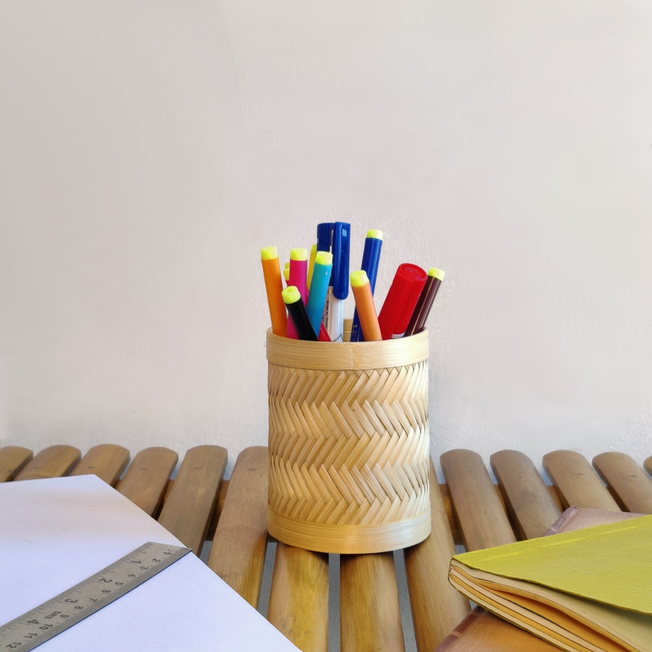 Bamboo Weave Pen Stand - Natural