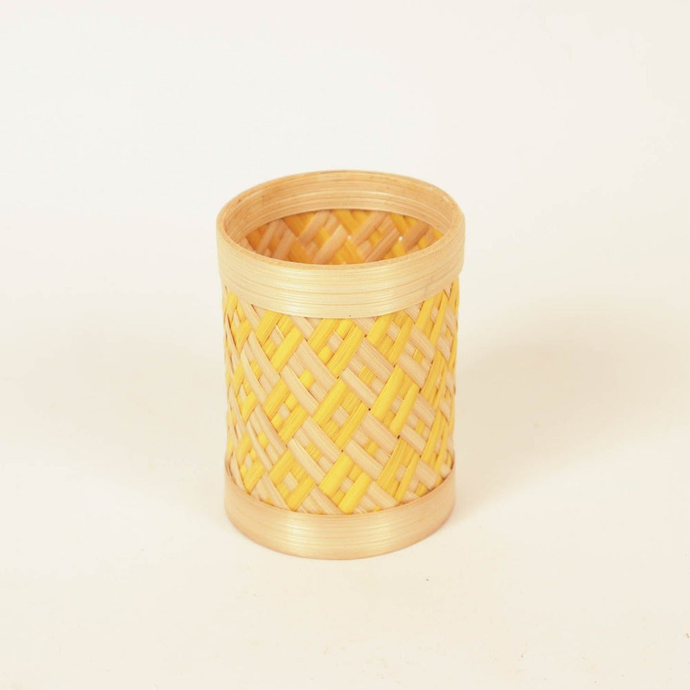 Bamboo Weave Pen Stand - Yellow Checks