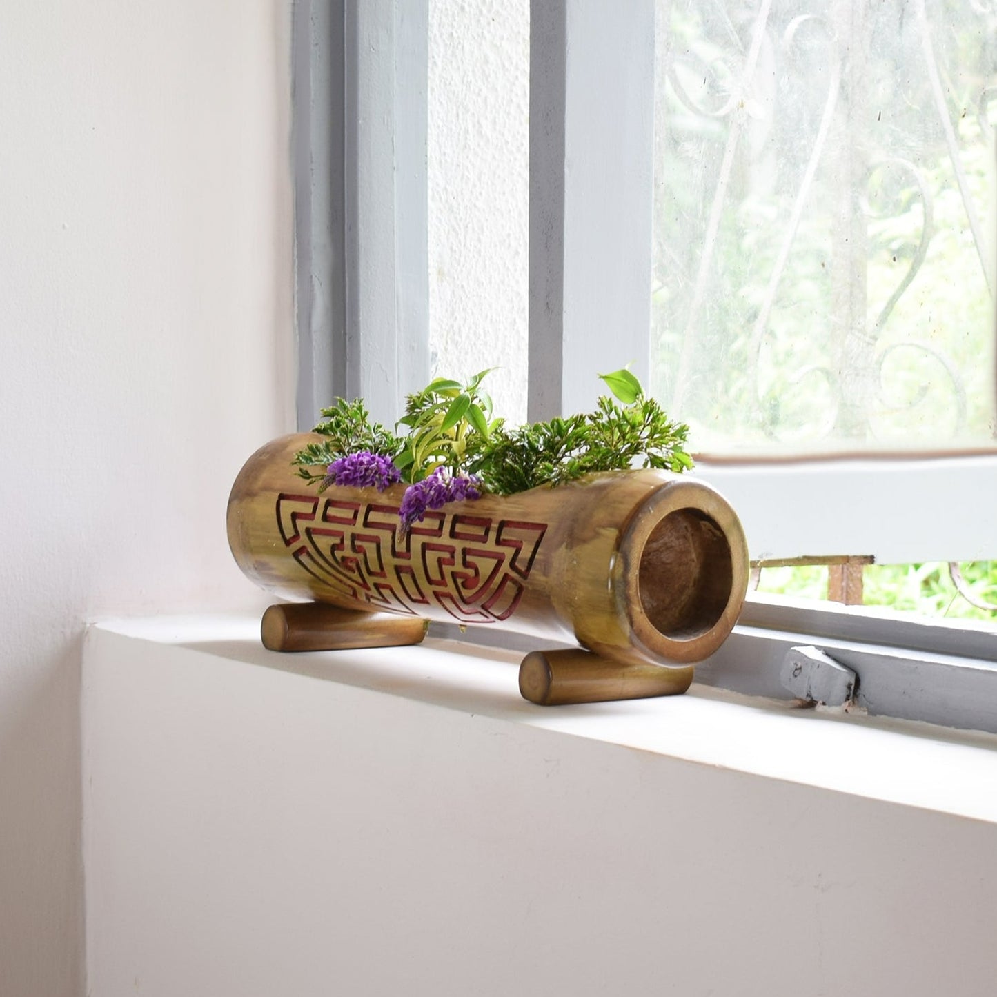 red colored table planter