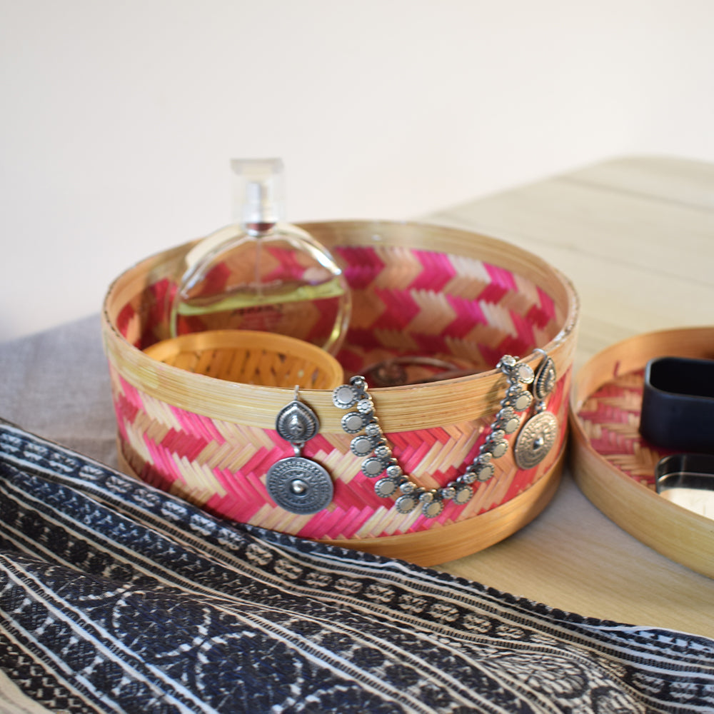 pink colored storage box