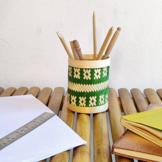 Bamboo Weave Pen Stand - Green