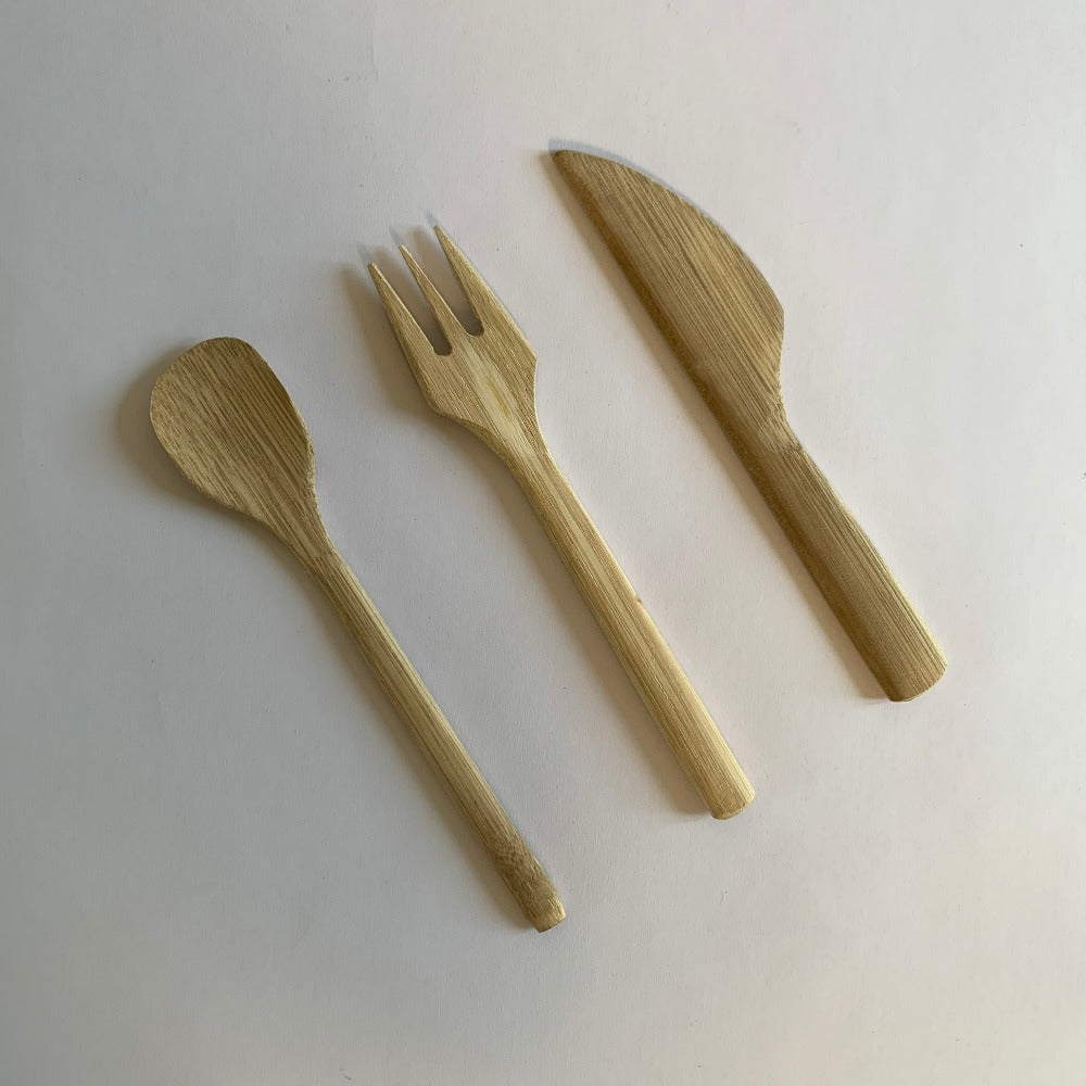 Reusable Bamboo Spoon, Knife & Fork Set