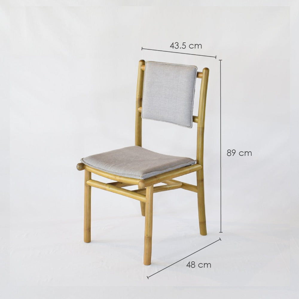 Upright Bamboo Study Chair with Cushion and Backrest