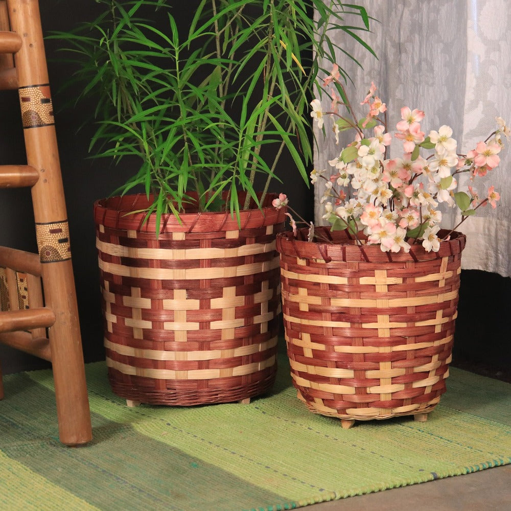 Bamboo Planter Basket - Light/Dark Brown - Set of 2