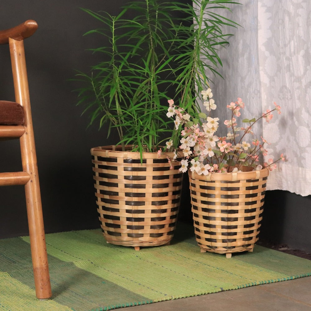 Brown Bamboo Planter Basket - Set of 2