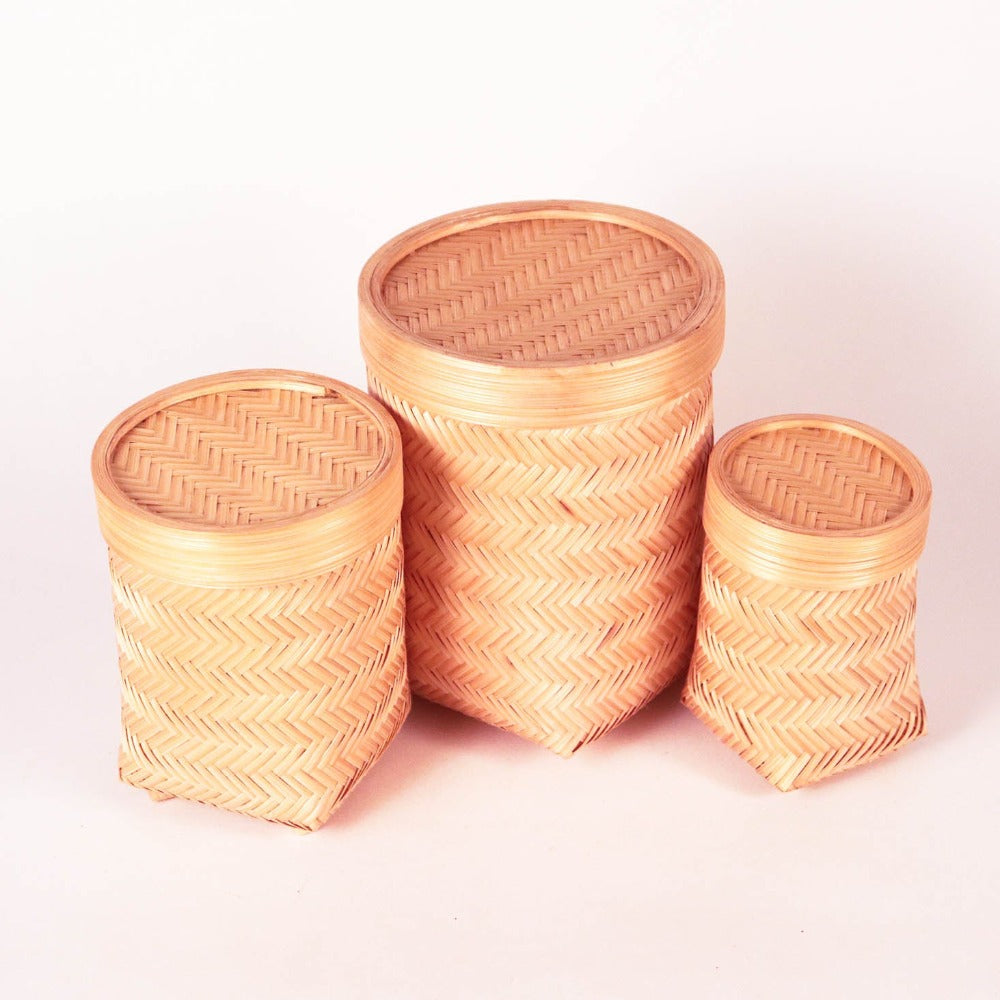 Bamboo Storage Box With Lid - Set of 3 - Natutal