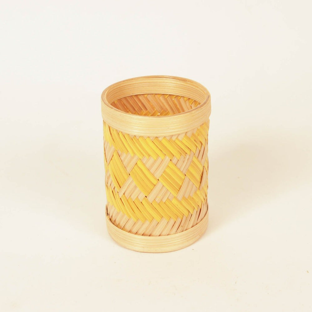 Bamboo Weave Pen Stand - Yellow Diamond