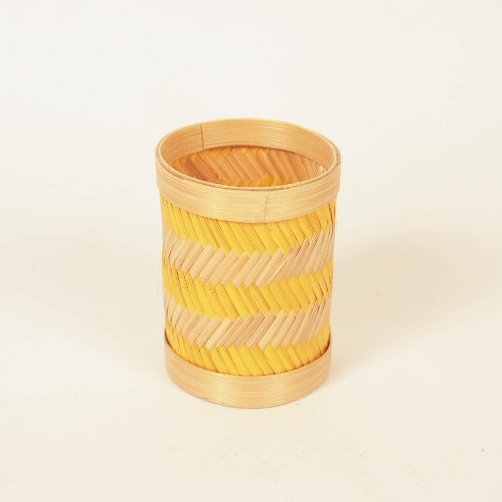 Bamboo Weave Pen Stand - Yellow Zig Zag