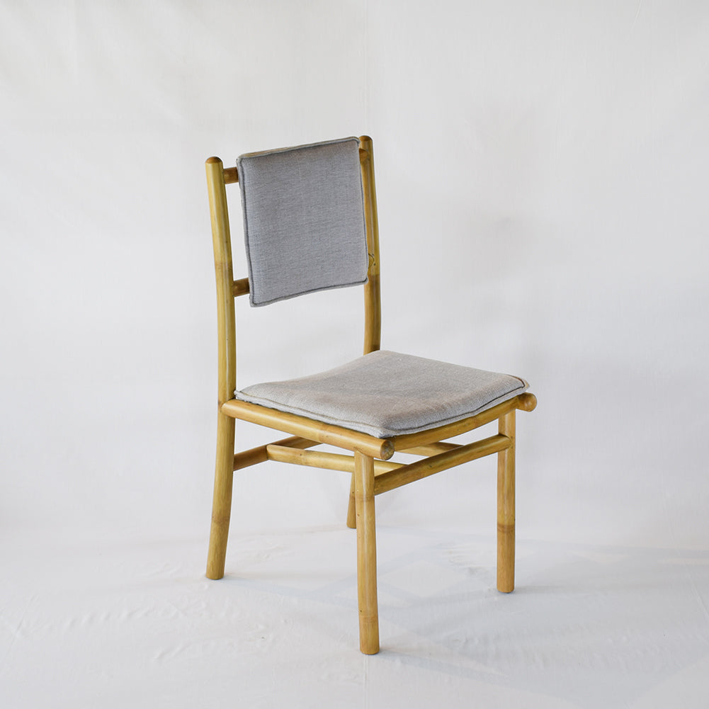 Upright Bamboo Study Chair with Cushion and Backrest