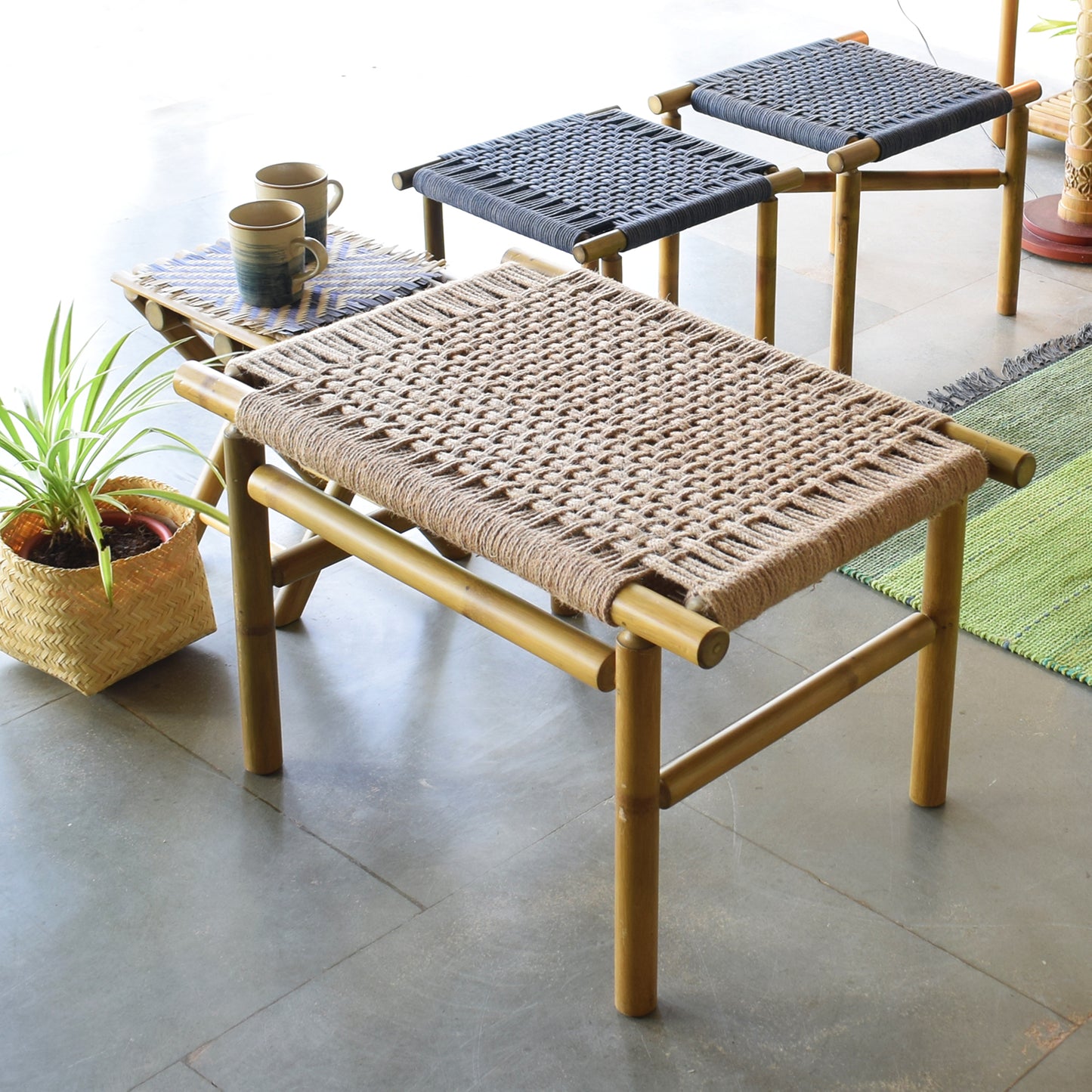 Tightrope Weave Bamboo Bench Small