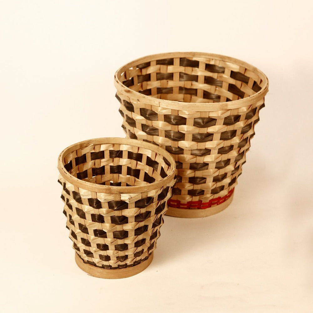 Bamboo Raised Weave Planter - Black - Set of 2